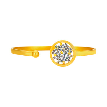 Bangle Upsala Dorado Círculo Sencillo Plata Pavonada Puntos Dorados